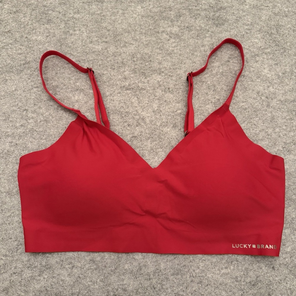 Lucky Brand Women's Seamless V-Neck Bra Comfort Bralette Adjustable Strap Red L